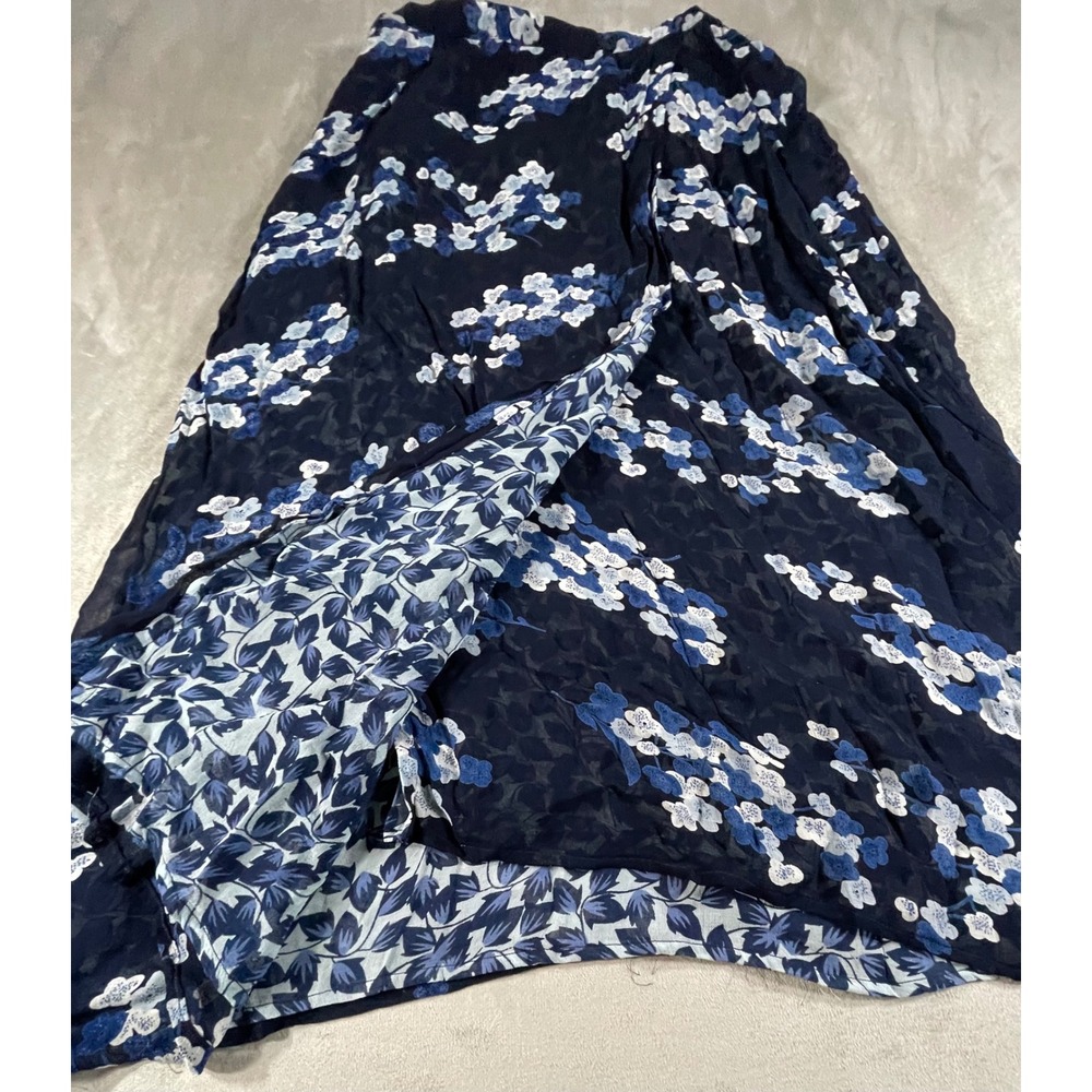 Sharon Anthony Maxi Skirt Womens L Blue Floral Reversible Rayon Vintage Boho